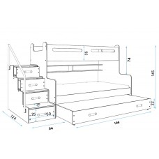 Trīsvietīga gulta MAX 3 90x200, balts/zils