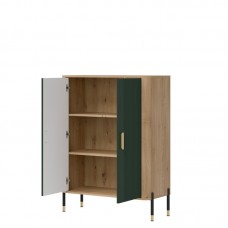 Kumode ar durvīm DANTE DT11, Ozols cremona/Zaļš matēts/Zelts