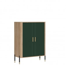 Kumode ar durvīm DANTE DT11, Ozols cremona/Zaļš matēts/Zelts