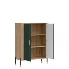 Kumode ar durvīm DANTE DT11, Ozols cremona/Zaļš matēts/Zelts