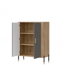 Kumode ar durvīm DANTE DT11, Ozols cremona/Pelēks matēts/Zelts