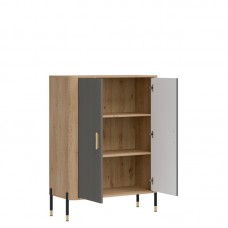Kumode ar durvīm DANTE DT11, Ozols cremona/Pelēks matēts/Zelts