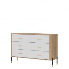 Kumode ar atvilknēm DANTE DT04, Ozols cremona/Balts matēts/Zelts