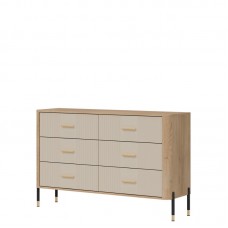 Kumode ar atvilknēm DANTE DT04, Ozols cremona/Kašmirs matēts/Zelts