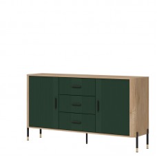 Kumode ar durvīm DANTE DT06, Ozols cremona/Zaļš matēts/Melns