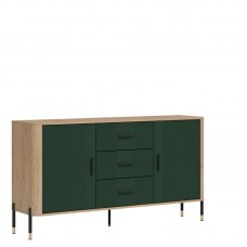 Kumode ar durvīm DANTE DT06, Ozols cremona/Zaļš matēts/Melns