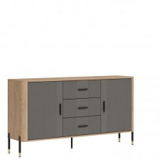 Kumode ar durvīm DANTE DT06, Ozols cremona/Pelēks matēts/Melns