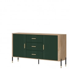 Kumode ar durvīm DANTE DT06, Ozols cremona/Zaļš matēts/Zelts