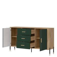 Kumode ar durvīm DANTE DT06, Ozols cremona/Zaļš matēts/Zelts