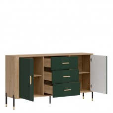 Kumode ar durvīm DANTE DT06, Ozols cremona/Zaļš matēts/Zelts