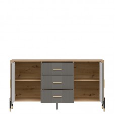Kumode ar durvīm DANTE DT06, Ozols cremona/Pelēks matēts/Zelts
