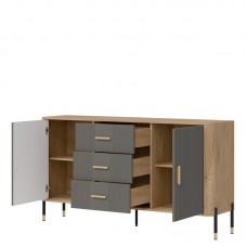 Kumode ar durvīm DANTE DT06, Ozols cremona/Pelēks matēts/Zelts