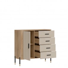 Kumode ar atvilknēm un durvīm DANTE DT08, Ozols cremona/Kašmirs matēts/Melns