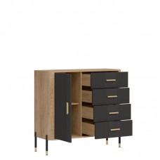 Kumode ar atvilknēm un durvīm DANTE DT08, Ozols cremona/Antrancīts matēts/Zelts