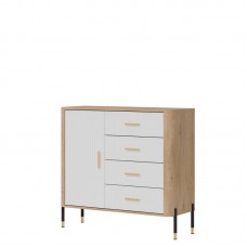 Kumode ar atvilknēm un durvīm DANTE DT08, Ozols cremona/Balts matēts/Zelts
