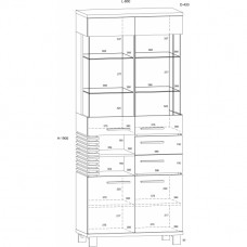 Vitrīna LAMIR W2D2S, Ozols grade/Grafīts/Melns