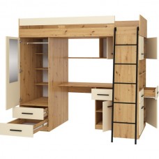 Divstāvu gulta LEVEL, labā puse, Ozols artisan/Krēmkrāsa