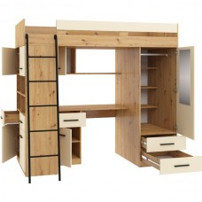 Divstāvu gulta LEVEL, kreisā puse, Ozols artisan/Krēmkrāsa