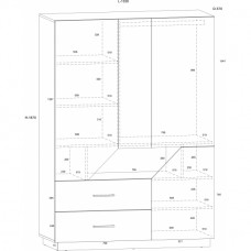 Skapis PAX 133 4D2S, Ozols/Balts/Lavanda
